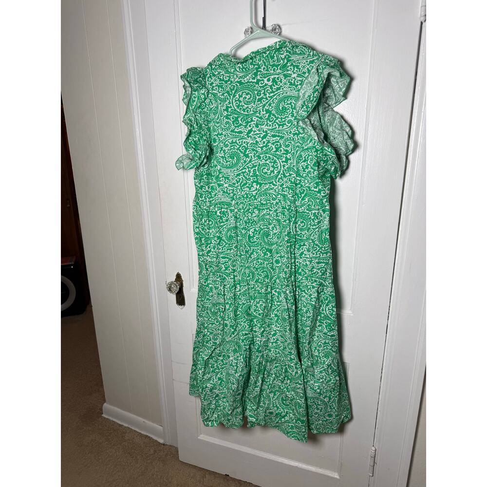 Crown & Ivy Green White Grand Millennial Ruffle Tiered Midi Dress Women's XL - Picture 6 of 7